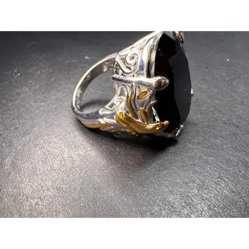 NEW Black spinel Phoenix ring in rhodium and vermeil over sterling silver size 7